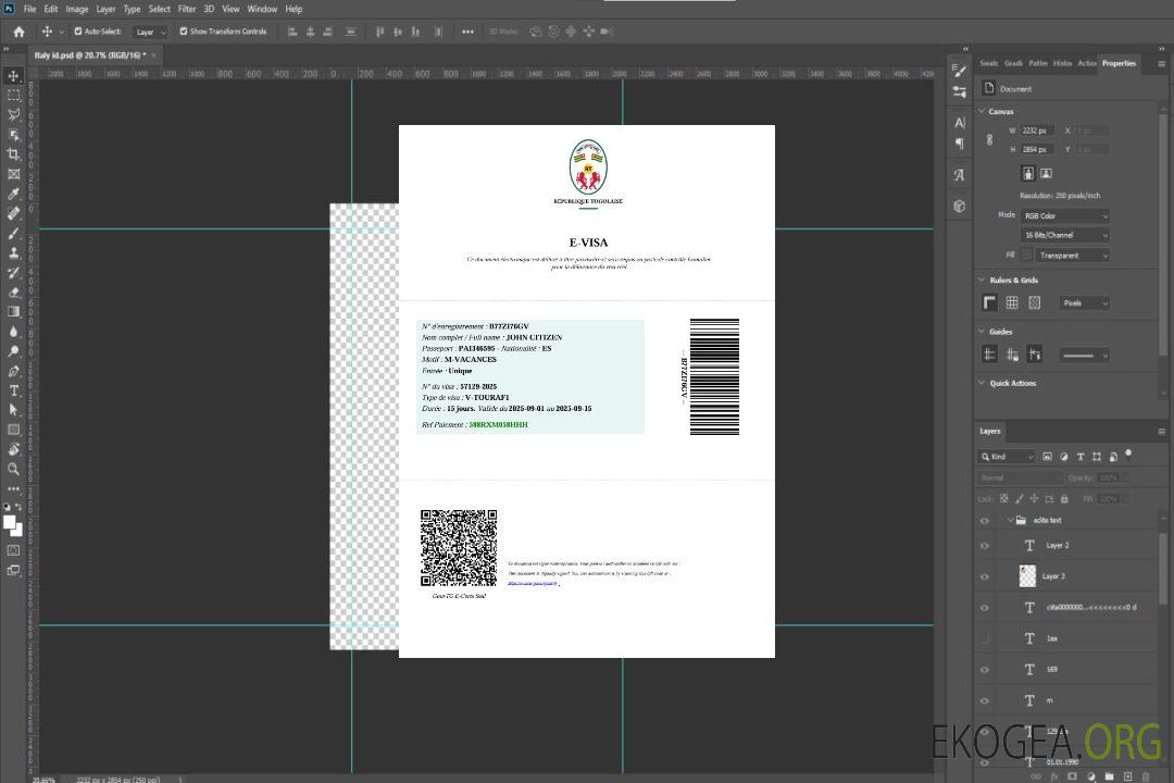 Modèle de visa électronique pour le Togo aux formats Word et PDF template